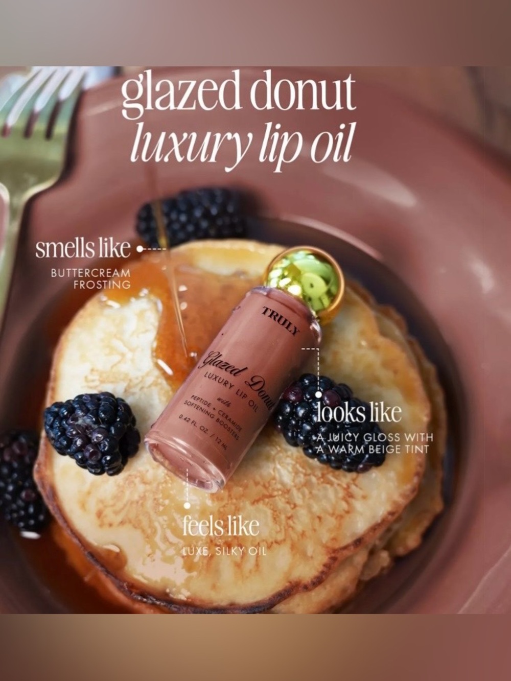 TRULY Glazed Donut Luxury Lip Oil — Pink Nude with Gold Cap